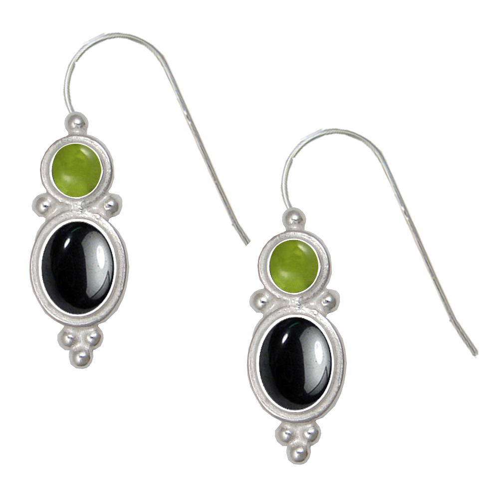 Sterling Silver Drop Dangle Earrings Hematite And Peridot